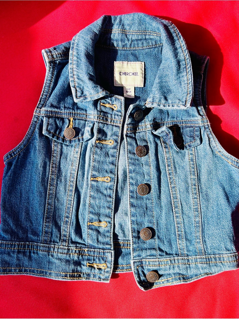Cherokee Blue Denim Jacket Vest with Contrast Stitching